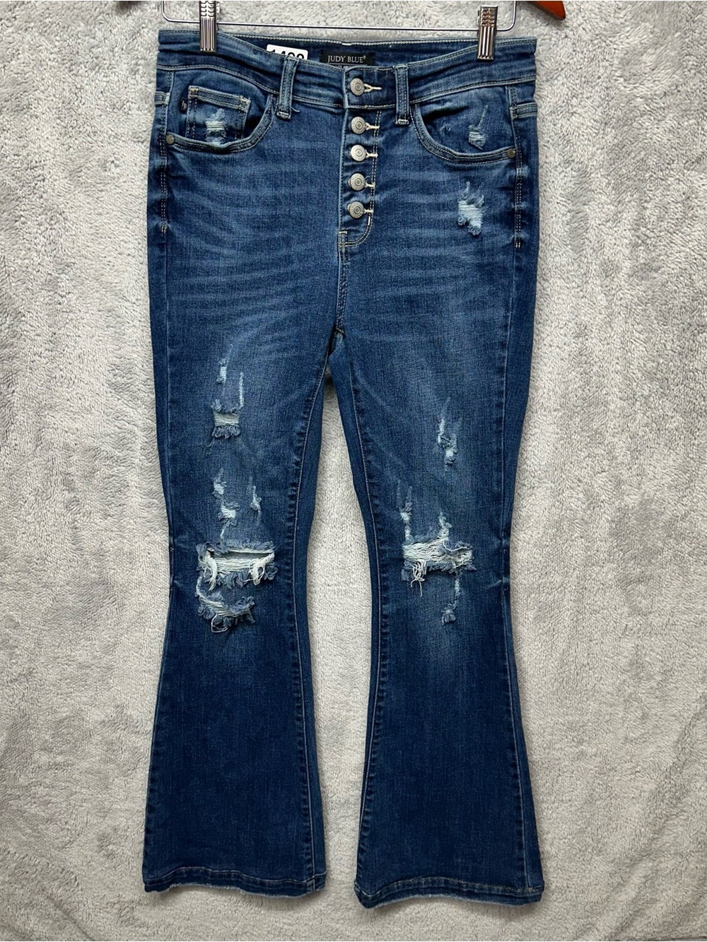 Judy Blue Trouser Flare Distressed Button Fly Stretch Jeans Size 5/27 - Picture 4 of 11